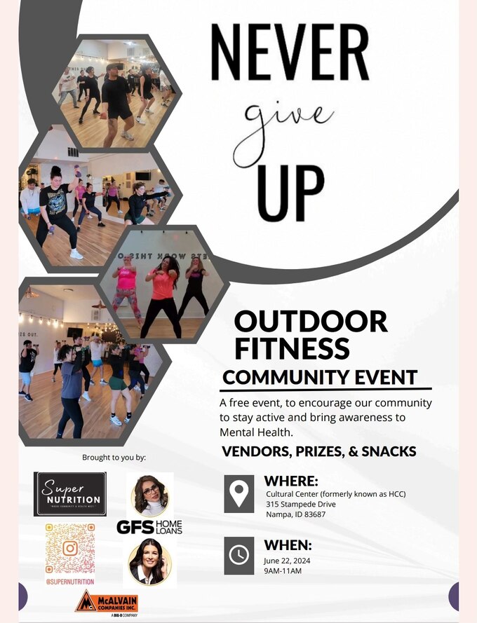 Never Give Up Outdoor Fitness Community Event  June 22, 2024 from 9:00 - 11:00 AM